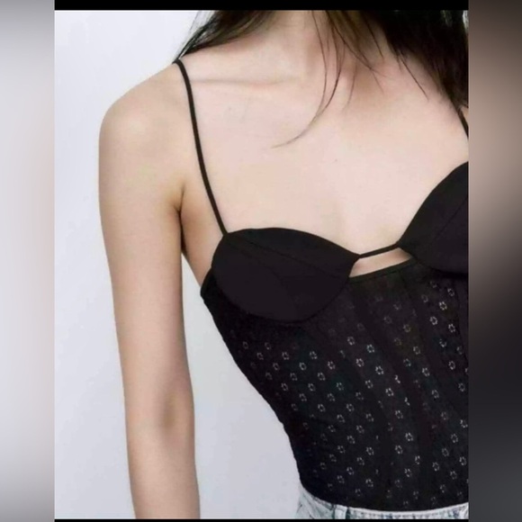 Zara Black peek a boo sheer mesh Lace Bodysuit Size small brand‎ new - Picture 3 of 10
